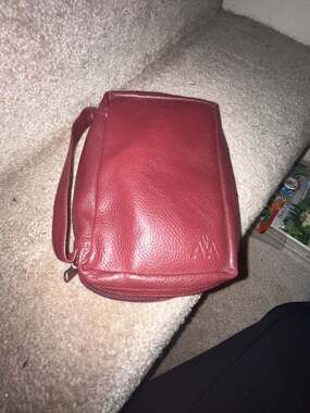 AA Leather Bible Cover Case Burgundy Zippered Organizer